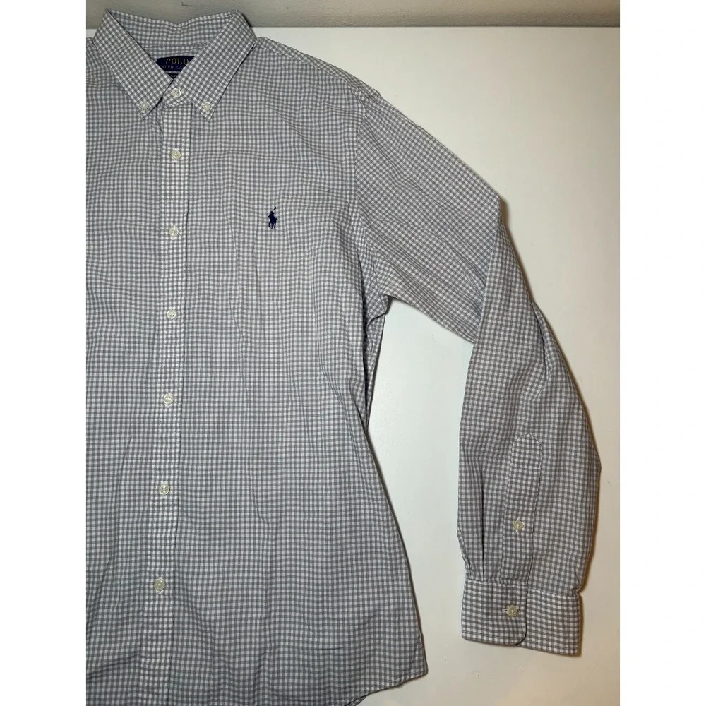 Polo Ralph Lauren Gray/White Checkered Button Down Shirt | Slim Fit XL